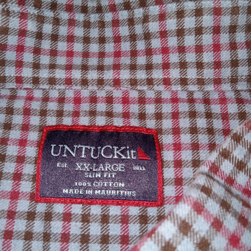 Untuckit Long Sleeve Button Down‎ Flannel Shirt Men's Slim Fit 2XL Blue Brown - Picture 3 of 7